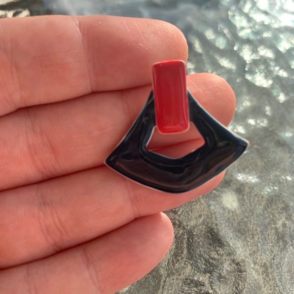 Vintage blue and red triangle earrings - Picture 4 of 4